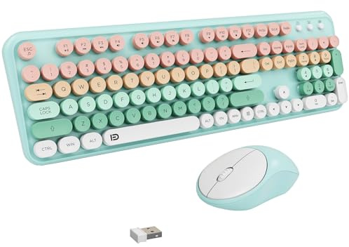 Ubxxziy 2.4GHz Wireless Keyboard and Mouse Set with Switch Button - Full-Size Keyboard - Compatible for Windows/Laptop/PC/Notebook/Smart TV and More - Blue Colorful