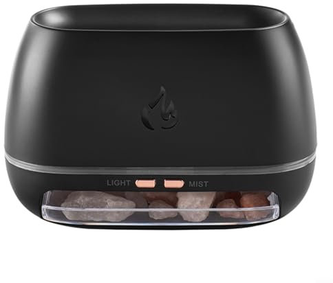 Essential Oil Diffuser 200ml Humidifier 7 Colors Changing Aromatherapy Diffuser with for HIMALAYAN Salt Rock Flame Simulation Quiet Operation 36dB Waterless Auto-Off 3H/6H Timer(Black)