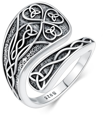 Cargari Witch Knot Spoon Rings for Women, 925 Sterling Silver Vintage Celtic Knot Witch Rings Celtic Knot Adjustable Thumb Ring Gifts for Women, Sterling Silver, Base