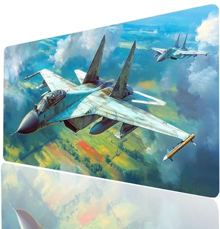 Fighter Mouse mat Airplane Gaming Mouse Pad Large 28x12x0.12Inch Stitched Edges Washable, Desk Mat Non-Slip Rubber Base, Mousepad Improves Speed Precision for Laptop PC Wireless Keyboard Model-06532