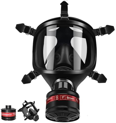 Vollgesichts-Atemschutzmaske mit 40 mm Aktivkohlefilter für organischen Dampf, Chemikalienschutz, Schweißen, Anti-Staub, Lackierung und Epoxidharz