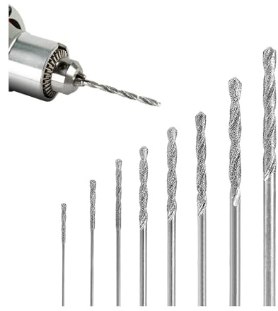 Lot de 8 forets hélicoïdaux à pointe diamantée – Tailles de 0,8 mm à 3,0 mm, idéals pour le perçage de verre, métal, coquillages, jade et perles – Outils de haute précision pour divers travaux