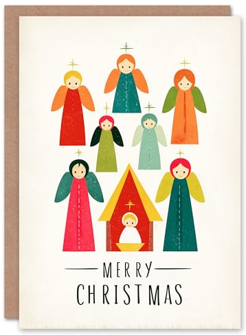 Artery8 Christmas Card Angels Baby Jesus Nativity Scene Simple Colourful