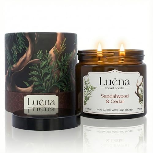 Luéna - Sandalwood & Cedar | Premium Soja-Duftkerze 250 ml | Natürlicher Sojawachs | 55 Std. Brenndauer