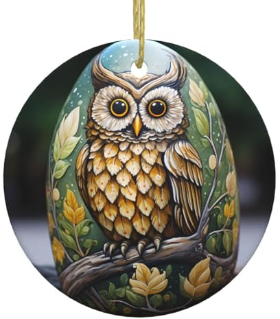 WHJDPP Keramik-Anhänger Eule auf dem Stein, bedruckt, rund, 7,4 cm