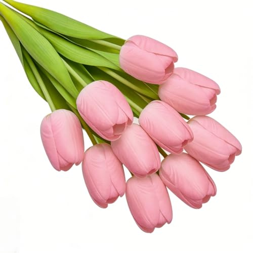 YELIKIT 10 Stück Künstliche Blumen Tulpen Real Touch Fake Blumen Tulpen Blumen Arrangement Bouquet für Haus Zimmer Büro Hochzeit Party Dekoration, Rosa