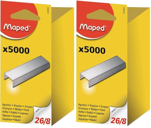 MAPED - agrafes 26/8, zinguée, contenu: 5.000 pièces en emballage blister avec oeillet de suspension (324502 0) (Lot de 2)