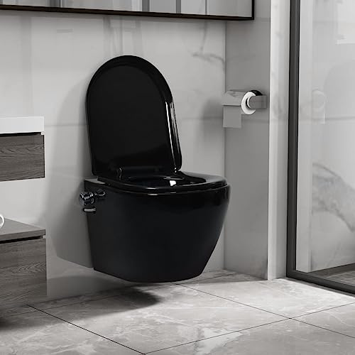 Generic Toilettes Suspendues en Céramique, Suspendues Modernes Seule Pièce avec Fonction Bidet, Mécanisme de Fermeture en Douceur intégré pour Utilisation Résidentielle et Commerciale (Noir)