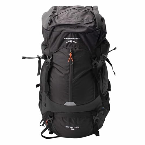 Swedemount Expedition Wander-Rucksäcke Unisex, Wasserabweisend | 70 Liter Volumen, Sechs Fächer, Verstellbare Brust- & Taillengurte, Trinksystem-kompatibel, Regenschutz inklusive