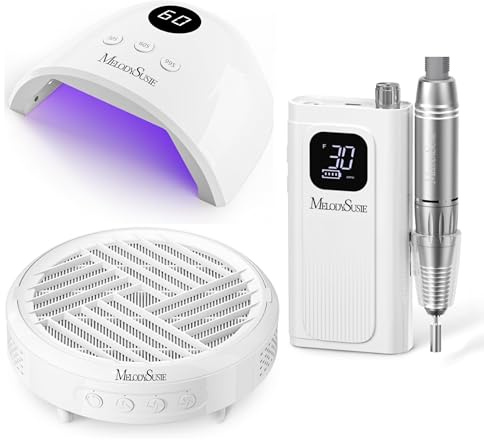 MelodySusie Entry-Level SC300F Cordless Nail Drill, Plus30F UV Nail Lamp and HPro Compact Nail Dust Collector White