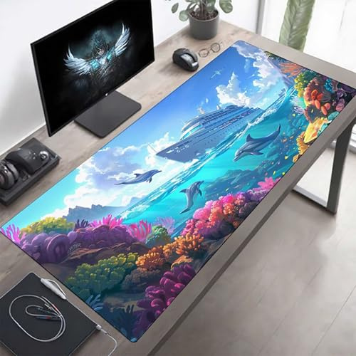 Tappetino per mouse Grande 900x400x3mm Vita Marina Blu Tappetino per mouse da gioco, Computer con Base in Gomma Antiscivolo, Scorrimento Facile, Impermeabile, Materiali Durevoli, Portatile PjY4450 A-U