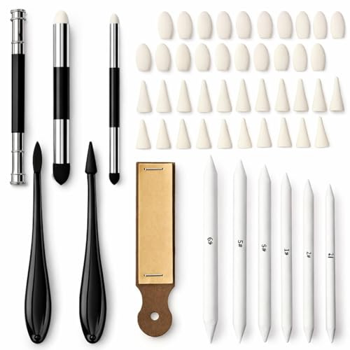 52 Pcs Blending Stumps Set, Art Supplies Double-Ended Oil Pastel Blending Tools with Sketch Wiper 40 Pcs Sponge Heads for School Students Artists Supplies