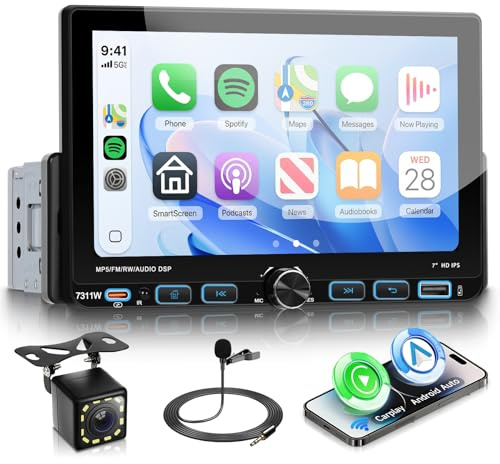VECHTEL Autoradio 1 Din con Carplay Android Auto senza Fili, 7 Pollici IPS Touch Screen Stereo Auto Supporto Bluetooth 5.2 Radio FM/AM/RDS EQ USB/Tipo-C Mirror Link Telecomando Telecamera Posteriore