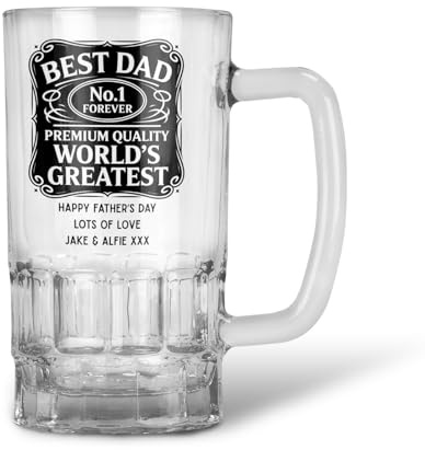 Personalised Best Dad No1 Pint Glass Beer Tankard Mug, Gift for Dad, Birthday, Christmas, Father's Day, Dishwasher Safe