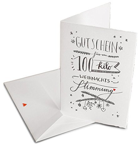 Hochwertige Weihnachtsgrußkarte, originelle Gutschein Weihnachtskarte mit Umschlag, Schwarz Weiß Handlettering Design, edel exklusiv individuell, Klappkarte aus Bütte, Grußkarten Weihnachten