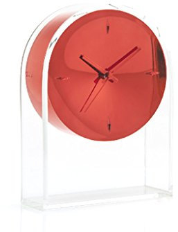 Kartell Air du Temps Tischuhr, Plastik, Kristallklar/rot, 21.5 x 8 x 30 cm
