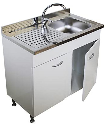 Arredobagnoecucine Mobile sottolavello bianco, 2 ante completo di lavello inox cm.100, vasca a dx