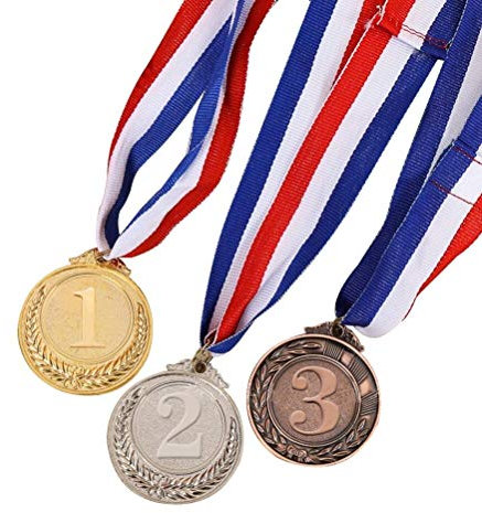 Toymytoy, medaglie da premiare in metallo, oro, argento, bronzo, in stile olimpico, 3 pezzi