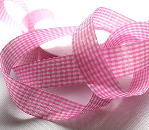 CaPiSo 50m Karoband 25mm Vichy Geschenkband Landhaus Schleifenband Vichykaro Dekoband (Kleines Karo Rosa)