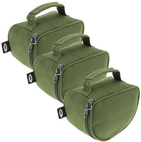 DNA 3 X Groß Luxus Reißverschluss Grün Gepolstert Rolle Tasche Hüllen für Karpfen Hecht Hochseeangeln mit Griff/Tragegriff Halter Big Pit NGT