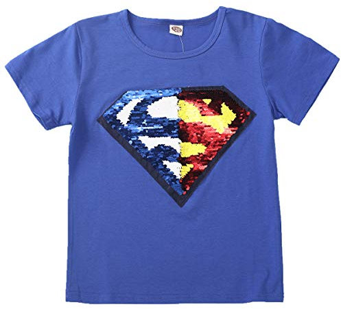 I pass Superhelden-T-Shirt für Jungen und Mädchen, wendbar, Pailletten, Magisches T-Shirt, Baumwolle, 3 – 8 Jahre (110 – 150 cm), G., 4-5 Jahre