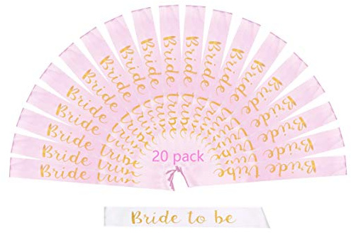 STAY GENT 20 Pieces Bride to Be Sashes Set, 19 Pieces Pink with 1 Piece White Sash's Gold Text for Hen Night Party Wedding Ladies Night Out