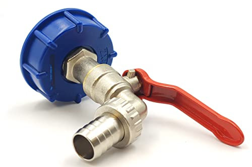 IBC Hahn Adapter Kugelauslaufhahn 3/4 für IBC Tank 600/1000l mit Schlauchanschluss und Adapter für IBC Regenwassertanks Zapfhahn für Regentonnen matt verchromt
