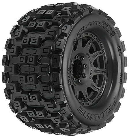 1/8 Badlands MX38 F/R 3.8 MT Tires Mounted 17mm Black Raid (2)