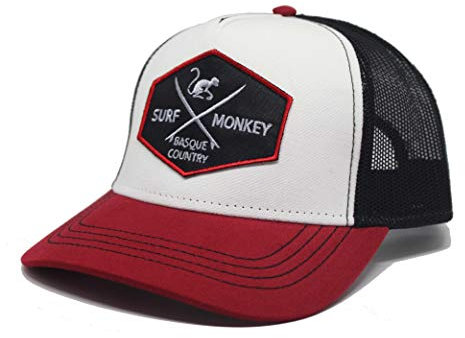 DRESSED IN MUSIC PLAY WITH ME Weiß Rrot Trucker Kappe - Halbrunder Schirm - Snapback-Verschluss - 5-Panel Design - Herren/Damen Einheitsgröße - Surf Monkey®