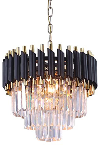 FRIXCHUR Black & Gold Crystal Chandeliers Flush Mount Crystal Ceiling Light Fixture Round Chandeliers Pendant Light for Living Room Kitchen Island Bathroom Dining Table Hallway,E14 x 5 Lights