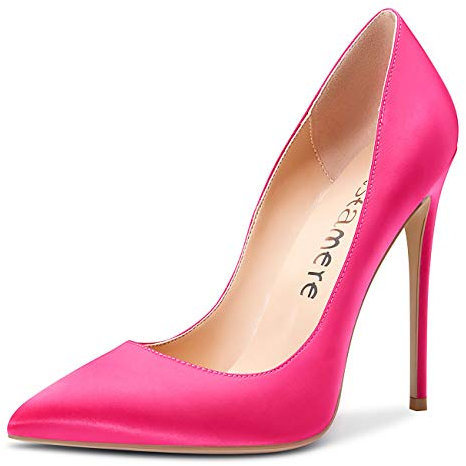 Castamere Escarpins Femme Mode Bout Pointu Aiguille Talon 12CM Heel Shoes Rose Satin Chaussures EU 36