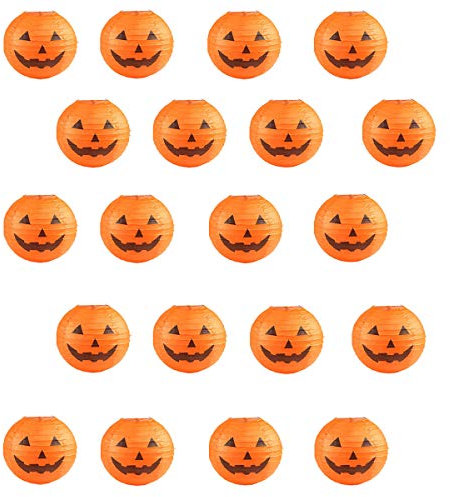 Linterna de Papel de Calabaza de Halloween Jack-O-Lantern con Bigotes, para Fiestas de Halloween, Bodas, jardín, Dormitorio, Bar, decoración Interior y Exterior (Naranja-20)