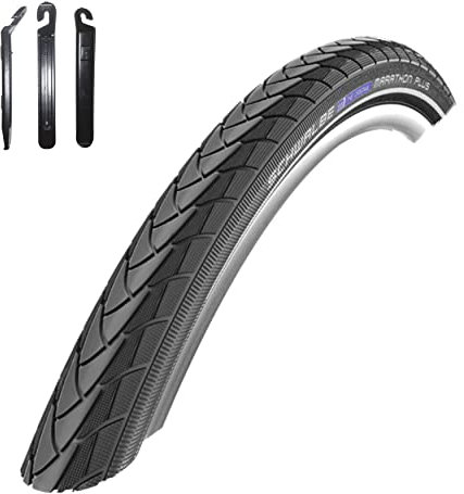 1 x Schwalbe Marathon Plus Unplattbar 28 Fahrradreifen mit Reflex in Schwarz 25-622 (28 x 1.00) inkl. 3 Reifenheber