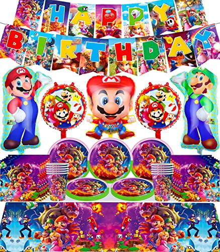 47 Pcs Vaisselle De Fête Kit, Fournitures de Fête d'anniversaire, Inclure: Nappe, Assiette, Tasse, Serviette en Papier, Ballons, Fournitures de fête d'anniversaire pour garçons et filles