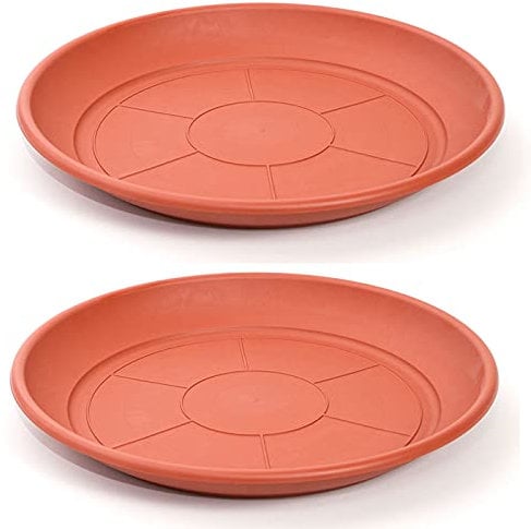 Acan Confezione da 2 piatti in plastica per vasi da 50/60 cm Mediterraneo. Vassoi, piattini, sottopiatti rotondi per interni esterni, giardino, terrazza o balcone (marrone)
