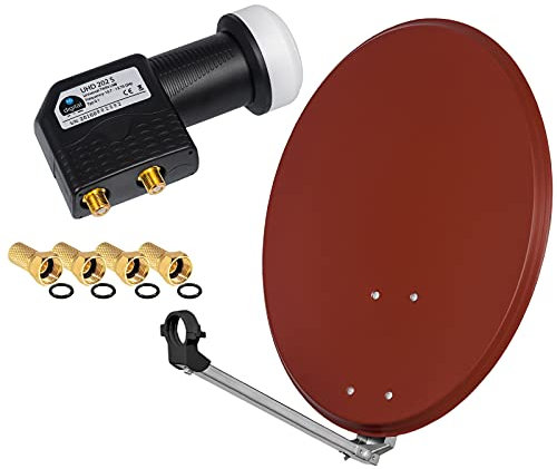 Sistema de satélite digital HD de 60 cm, de acero, con espejo y LNB Twin para recibir señales DVB-S/S2 Full HD 3D 4K Ultra HD (UHD) + conector incluido