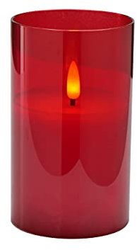Klocke Dekorationsbedarf Edle LED Kerze im Glas - Timer - Realistisch Flackernd (Rot, Höhe: 12,5cm - Ø 7,5cm)