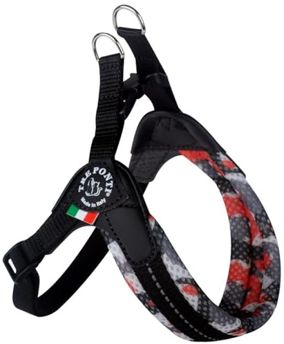 Tre Ponti Geschirr Easy Fit Soft Mesh Verstellbarer Bauchgurt, Farbe:Camouflage rot, Größe:Gr.3/44-60 cm/bis 7 kg
