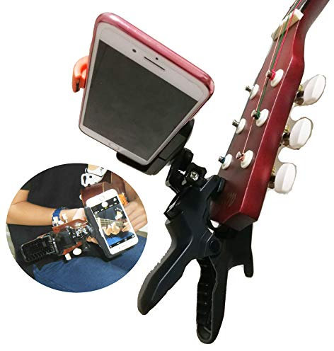 Universal Guitar Headstock Phone/Camera Clamp Clip Mount for All Smartphones and Gopro Action Cameras ~ Close Up Home Recording - Live Broadcast Bracket Clip - Work for Any Microphone Stands