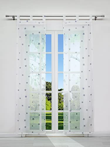 CORLIF Schiebegardinen Sterne Muster Flächenvorhänge Set 2er Gardinen mit Schlaufen Schiebevorhang Transparent Vorhang inkl. Beschwerungsstäben Grau BxH 57x145cm 2 Stück