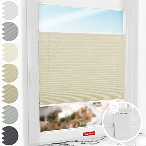 Schuette® Plissee ohne Bohren zum Kleben ● Dolomite Kollektion: Wet Stand (Beige) ● 160x120cm (Breite x Höhe) ● Suprafix Faltrollo Klebehalterung ● Bequeme Rollo Montage inkl. Video