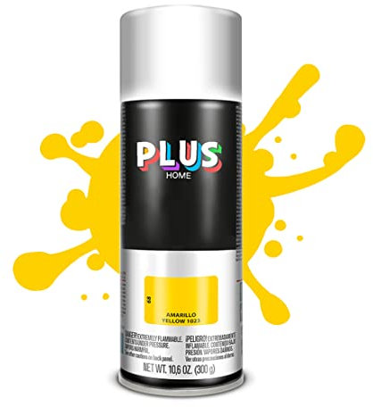 PLUS HOME Pintura Spray 520cc para pintar todo tipo de super cies: madera, metal, cartón, tela, piedra, bra de vidrio, plásticos rígidos, etc para bricolaje y DIY.Amarillo (Ral:1023)(Paquete de 1)