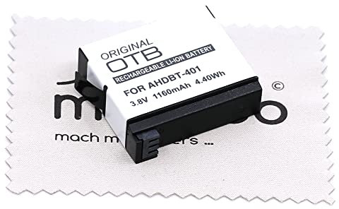 Batterie de Rechange pour GoPro Hero4 Black, Hero 4 Black, Hero4 Silver, Hero 4 Silver (Remplace AHDBT-401) Batterie de caméra OTB avec Chiffon de Nettoyage d'écran mungoo