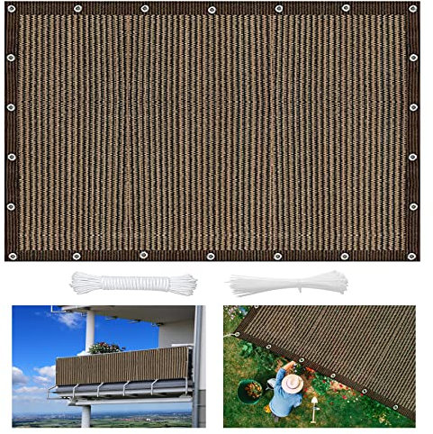 Sonnensegel Rechteckig 1.8 x 6 m UV-Schutz 85% Sichtschutz Windschutz Tarp mit Ösen und Befestigungsseile für Terrasse Balkon Garten, Braun A