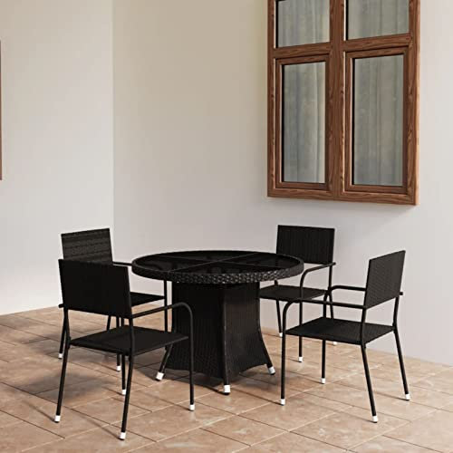 Festnight Rattan Gartenmöbel Set 4 Stühle mit Tisch Sitzgruppe Garten Essgruppe 4 Personen Rund Gartentisch mit Stapelbar Stühlen Set Polyrattan Gartengarnitur Sitzgarnitur Esstisch