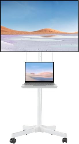 Suptek Portable TV Stand on Wheels, Mobile Tall TV Stand with Shelf for Most 21-60 inch Flat Curved TVs, Holds up to 35kg, High TV Cart Max VESA 400x400 White