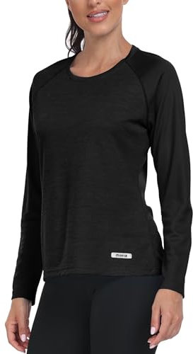 MoFiz Women's Gym Tops Workout Jogging Long Sleeve T-Shirt Outdoor Biking Hiking Sun Shirts Breathable Athletic Tops Black L