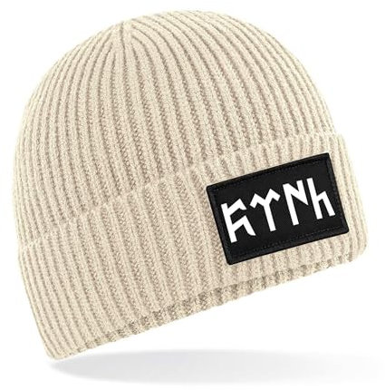 Generisch Beanie Mütze Göktürk Türk Flagge Schrift Herren Damen Kinder weich und warm Laufmütze Sportmütze für den Herbst und Winter (DE/NL/SE/PL, Alphanumerisch, Einheitsgröße, Beige)