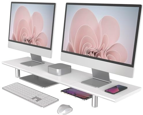 Fenge Großer Monitorständer 100cm Dual Monitor Stands Riser mit Höhenverstellbarem Bein,Multifunktionaler Computer Stand für PC/Laptop/TV, 100x23.5X(9.2-11.2) cm Weiß