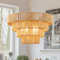Schindora HäNgelampe Rattan,Boho Retro 6-Leichter Pendelleuchte 50Cm Handgewebt Lampe Esstisch 4 Runde ÜBergangs-Rustikal GroßEr Deckenlampe FüR Wohnzimmer KüChe Schlafzimmer,Messing